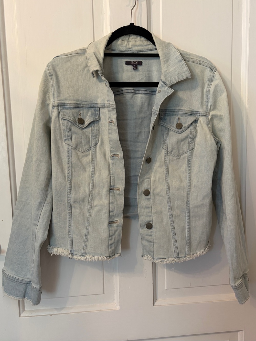 NYDJ Light Blue Denim Jacket with Frayed Hem